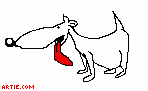 fat dog sits (gif)