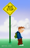 School Bus Stop with background cartoon