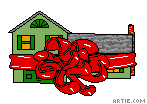House wrapped in ribbons cartoon (gif)