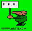 cartoon guy with sign: FAQ (gif)