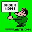 cartoon guy with sign: Order now (gif)