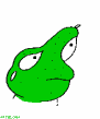 Frog morphs into a pear (blank card)