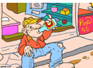 Guy drinking pop at the gas station