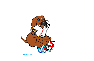 cartoon of dog drooling on diploma (GIF)