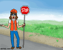 Happy Labor Day, animation of female road construction worker dropping a stop sign