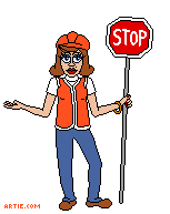 Animation: Female road worker holding stop sign