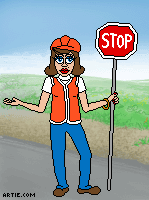 Road worker with stop sign
