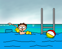 Shark in swimming pool, animated cartoon GIF
