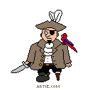 Still cartoon picture of pirate with parrot and sword