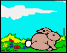 Easter bunny lays a pile of eggs