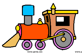 Colorful train cartoon by William Kirk Kennedy