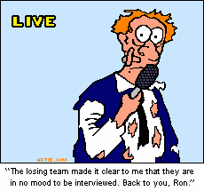Sports reporter who tried to interview the losing team