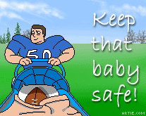 Funny football animation, football player pushing ball in a baby carriage