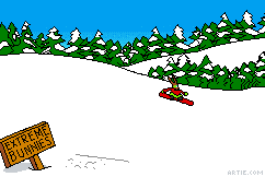 Bunnies snowboarding, animated cartoon