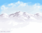 Snowboard jump, animated cartoon