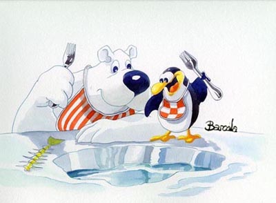 Polar bear and penguin cartoon