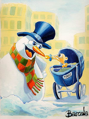 Baby and snowman cartoon